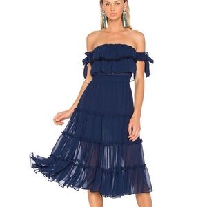 MISA Los Angeles Michaela Off-Shoulder Dress Navy